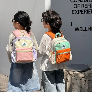 Kids color-block nylon backpack with large capacity for primary school boys and girls