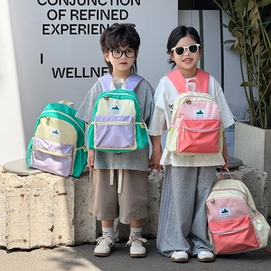 Kids colorful dopamine style backpack with contrasting panels and adjustable straps