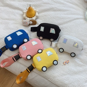 Kids Car Shaped Crossbody Bag Cartoon Canvas Chest Pack With Holographic Iridescent Details For Toddler Boys Girls