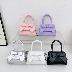 Kids Crossbody Bag PU Leather Bowknot Decor Mini Handbag Metal Chain Strap Sweet Princess Style For Toddler Girls