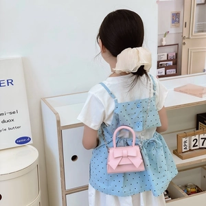 Pink bow mini handbag for girls with metallic chain strap and cute princess style