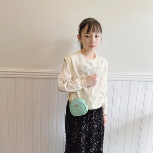 Sac bandoulière rond vert menthe matelassé cœur pour fille avec chaîne dorée chic