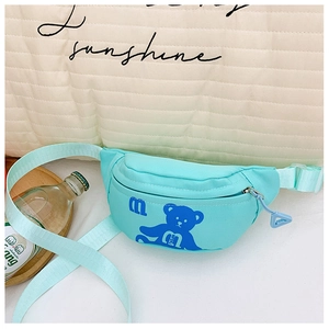 Mint green kids chest bag featuring cute blue bear prints and adjustable strap detail