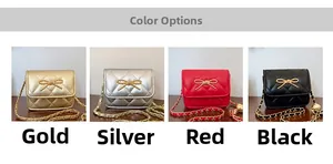 Detail of mini quilted crossbody bags for girls in gold, silver, red and black finishes