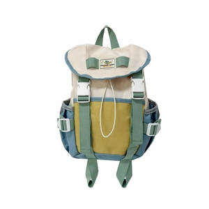 Kids color-block canvas backpack with drawstring and adjustable buckle closure
