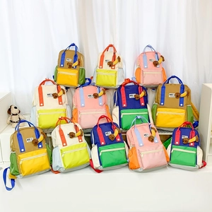 Sac À Dos Scolaire Pour Enfants Tissu Oxford Color Block Grande Capacité Sac De Maternelle Pour Garçons Filles Avec Pendentif Chiot