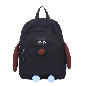 Zaino per bambini a forma di pinguino in tela nera con dettagli occhi e tasca con cerniera