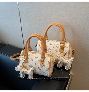 Set of two white boston bags with orange handles and cute cat print patterns