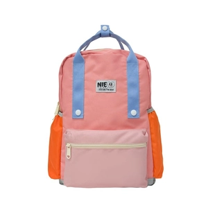 Sac à dos scolaire bicolore rose et orange pour enfants avec poche avant et filets latéraux