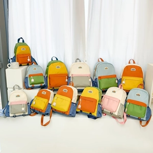 Kids Backpack Oxford Cloth Color Block Large Capacity School Travel Bag Reflective Strip Modern Style For Boys Girls