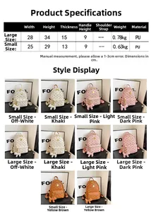 Tableau des tailles et options de couleurs pour sac à dos en similicuir à imprimé chat