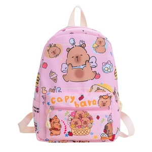 Pink Capybara cartoon school backpack with cute patterns and large capacity for children