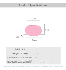 Detailed size chart and specifications for children's quilted PU leather chain bag