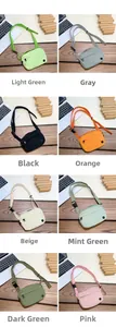 Collage of colorful mini nylon crossbody bags showing eight different vibrant color options