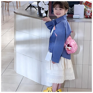 Pink checkered toddler crossbody bag featuring a cute cartoon cat plush charm accessory