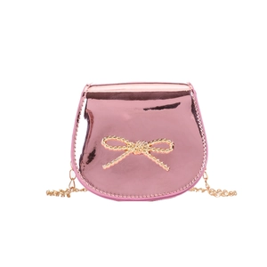 Borsa a tracolla rosa metallizzata per bambina con fiocco dorato e catenella
