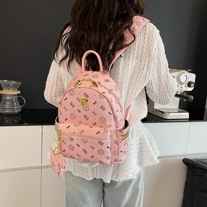 Sac à dos rose en cuir PU avec motifs de chat et nœud pour l'école et le quotidien