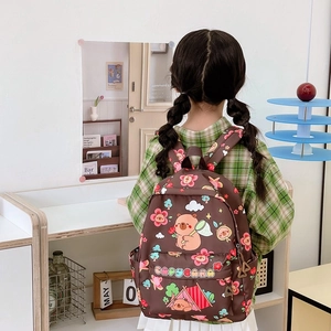 Cute Capybara print large capacity school backpack for kids with brown waterproof fabric