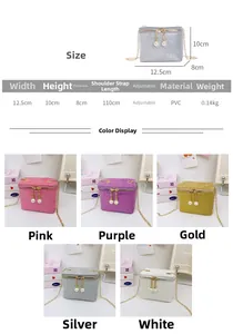 Close-up of sparkling sequin mini box bag for kids with pearl zippers and chain strap
