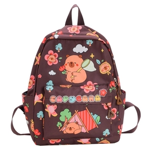 Brown Capybara backpack for kids with cute cartoon print and durable nylon fabric