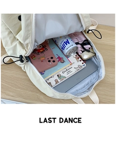 Internal view of the large capacity backpack showing storage for tablet and daily items