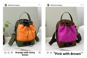 Détail de sacs à cordon en nylon bicolore avec sangles réglables en tissu de qualité