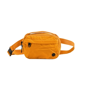 Mustard yellow nylon canvas sling bag for kids with adjustable strap and front pocket