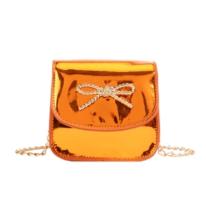 Sac bandoulière laser orange vif pour filles avec nœud doré et bandoulière en chaîne