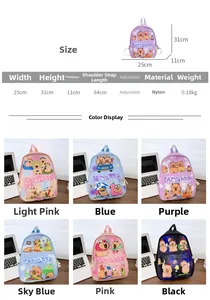 Guide des tailles du sac à dos Capybara en nylon avec dimensions 25x31x11cm et coloris