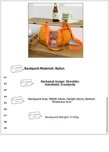 Detail der orangefarbenen Nylon-Halbmondtasche mit Plissee-Design und Schultergurt