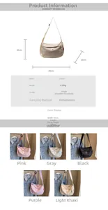 Detailed size specifications for canvas dumpling bags in five versatile pastel colors