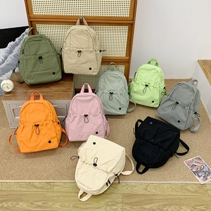 Kids Nylon School Bag Large Capacity Lightweight Simple Solid Color Casual Travel Rucksack For Boys Girls Students
