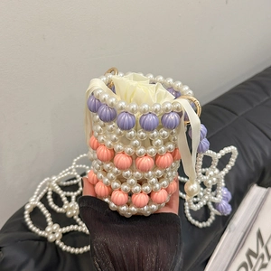 Sac Seau Mini En Künstliche Perles Fait Main Femme Mode Doux Fée Couleur Contraste Künstliche Perle Sac Bandoulière Doublure Cordon