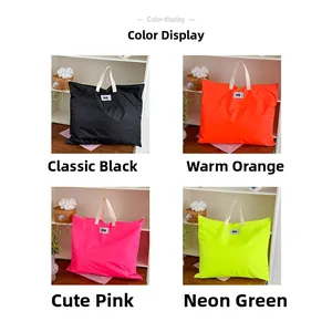 Color options of large capacity nylon kids tote bags in black orange pink and green