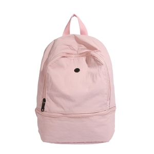 Pink minimalist nylon kids backpack with large capacity and double zipper compartments