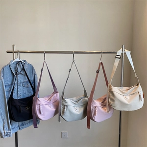 Canvas Hobo Bag Women Large Capacity Shoulder Crossbody Bag Minimalist Solid Color Dumpling Bag With Braided Zipper Pull