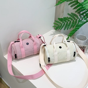Kids Cylinder Shoulder Bag Nylon Contrast Color Casual Barrel Crossbody Handheld For Boys Girls