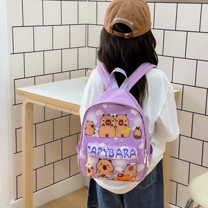 Sac à dos enfant violet avec motifs Capybara mignons pour l'école garçons et filles
