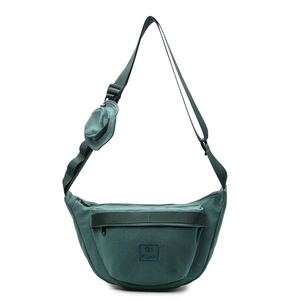 Sac bandoulière en toile vert foncé avec logo brodé et mini pochette ronde zippée