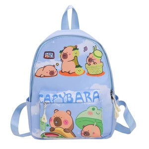 Sac à dos enfant bleu clair avec motifs de capybara mignons et tissu résistant
