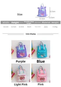 Detailed size specifications and color options for kids sequin heart backpack