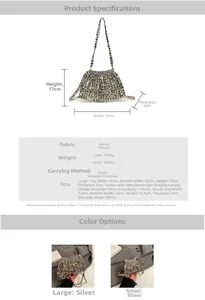 Size chart showing large and small woven beaded shoulder bags with detachable straps