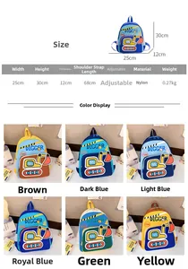 Tableau des tailles détaillé et options de couleurs pour sac à dos enfant excavatrice