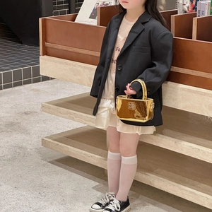 Elegante borsa a mano da bambina con specchio laser dorato e finitura metallica lucida