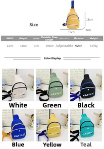Detailed size chart and multi-color options for the mini nylon children chest bag