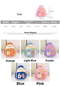 Größentabelle und Farbauswahl für den leichten Nylon Kinderrucksack mit Dinosaurier