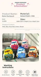 Robot kids backpack size details 28x21x14cm made of Oxford cloth and EVA shell