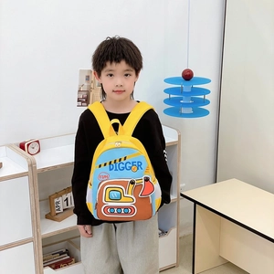 Sac à dos enfant avec excavatrice de dessin animé en jaune et bleu brodé
