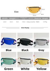 Tableau des tailles pour sac de sport ultra-léger en nylon avec dimensions et couleurs