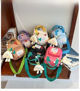 Detailed collection of colorful heart-printed mini crossbody bags with cloud pendants